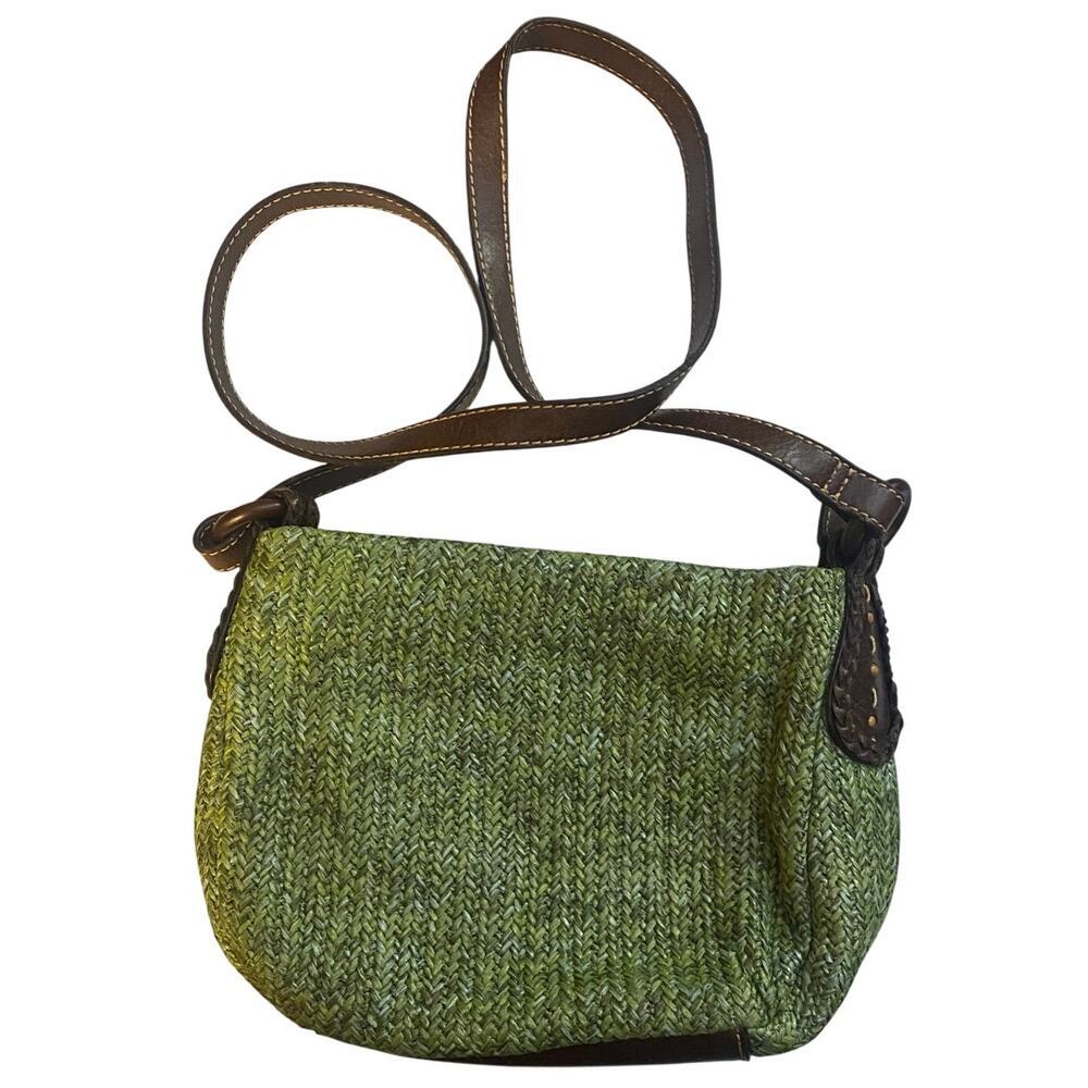 FOSSIL Women's Crossbody Handbag, Woven Fabric, Leather Strap, Green/Striped